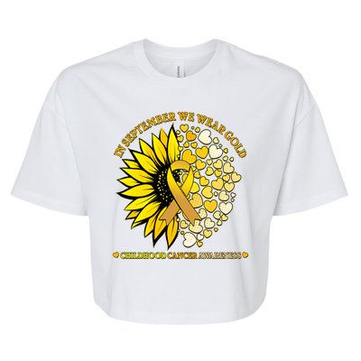 In September We Wear Gold Childhood Cancer Awareness Sunflower Ribbon Bella+Canvas Jersey Crop Tee