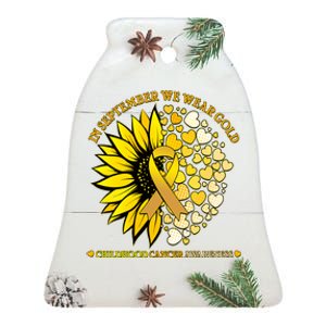 In September We Wear Gold Childhood Cancer Awareness Sunflower Ribbon Ceramic Bell Ornament