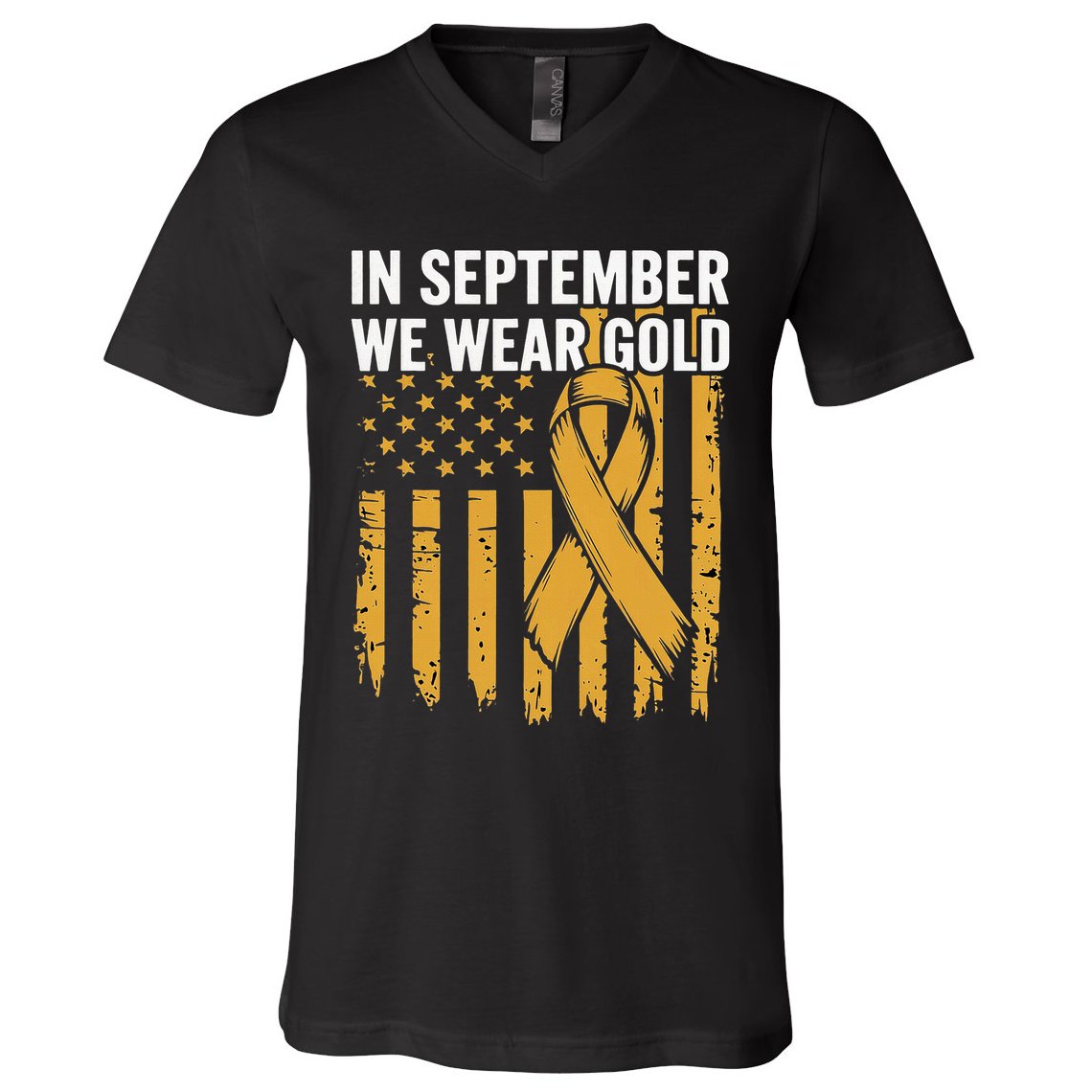 In September We Wear Gold Childhood Cancer Awareness V-Neck T-Shirt