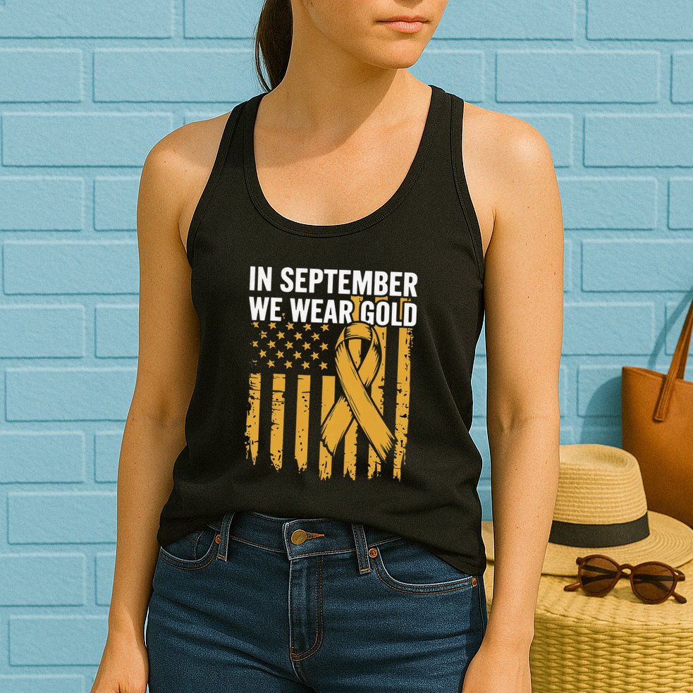 In September We Wear Gold Childhood Cancer Awareness Womens Tank Top