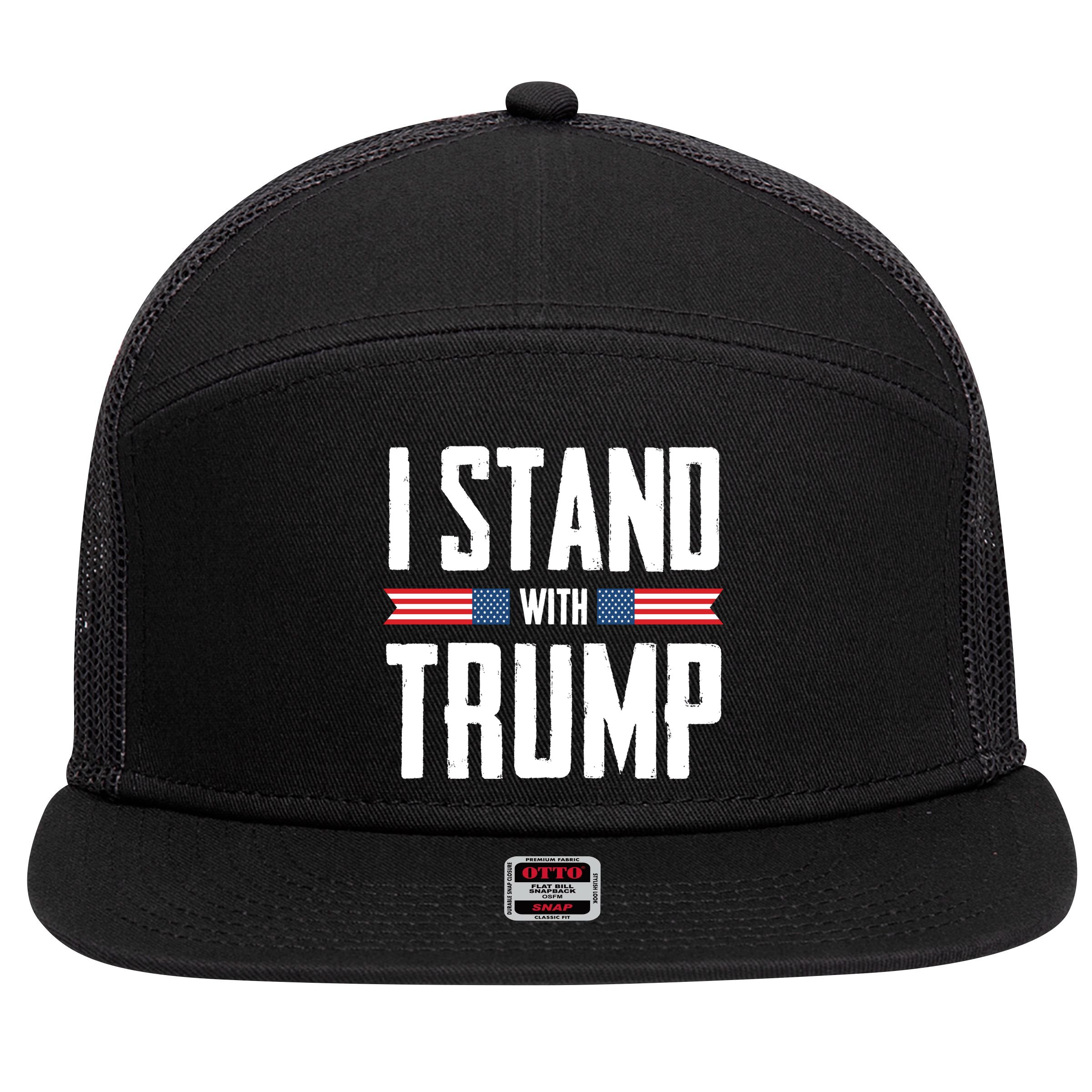 I Stand With Trump 2024 7 Panel Mesh Trucker Snapback Hat
