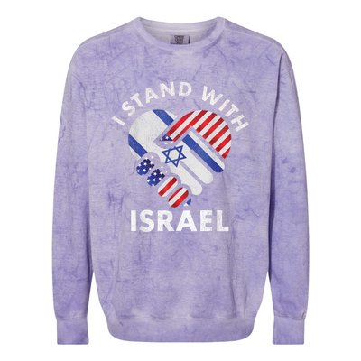 I Stand With Israel USA American Flag Israeli Flag Colorblast Crewneck Sweatshirt