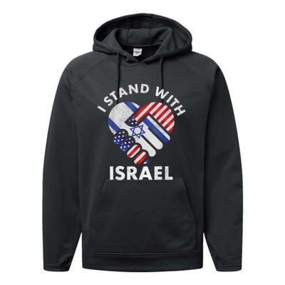 I Stand With Israel USA American Flag Israeli Flag Performance Fleece Hoodie