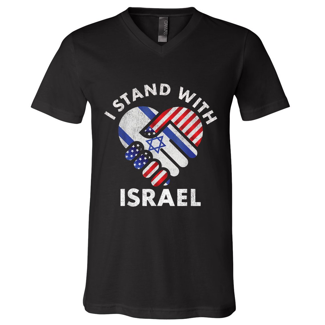 I Stand With Israel USA American Flag Israeli Flag V-Neck T-Shirt
