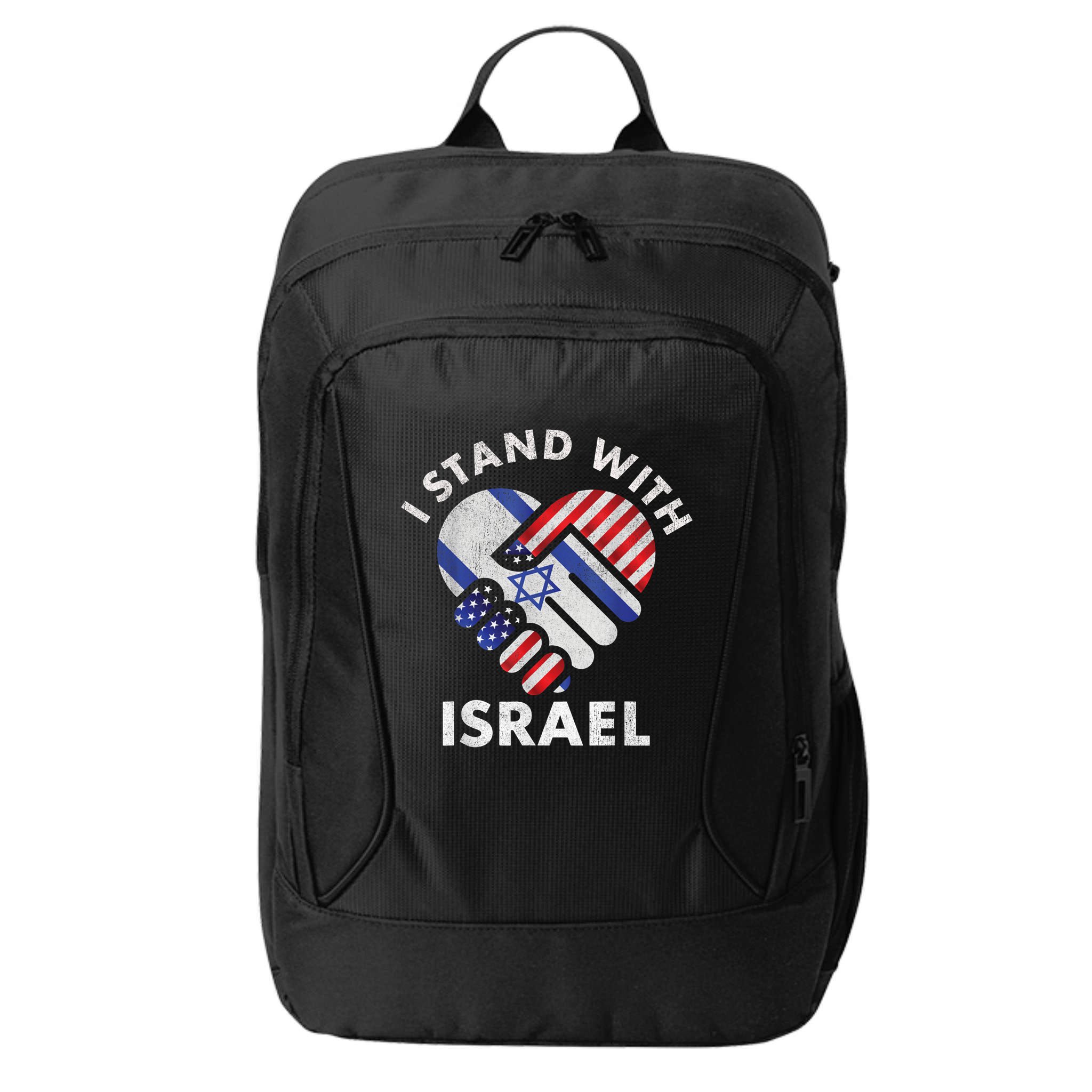 I Stand With Israel USA American Flag Israeli Flag City Backpack