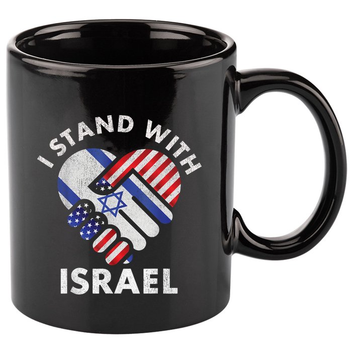 I Stand With Israel USA American Flag Israeli Flag 11oz C Handle Ceramic Mug