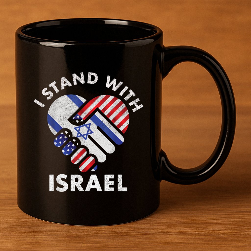 I Stand With Israel USA American Flag Israeli Flag 11oz C Handle Ceramic Mug
