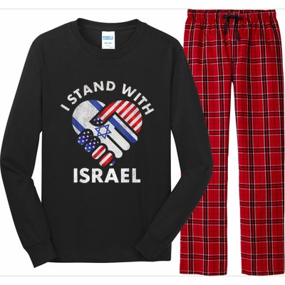 I Stand With Israel USA American Flag Israeli Flag Long Sleeve Pajama Set