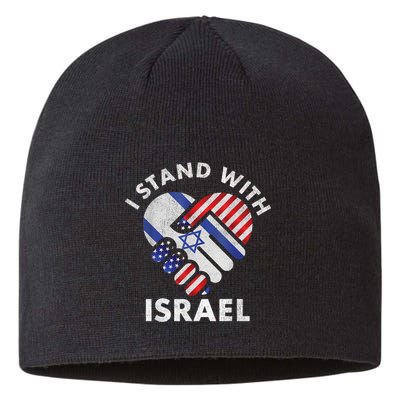 I Stand With Israel USA American Flag Israeli Flag Sustainable Beanie