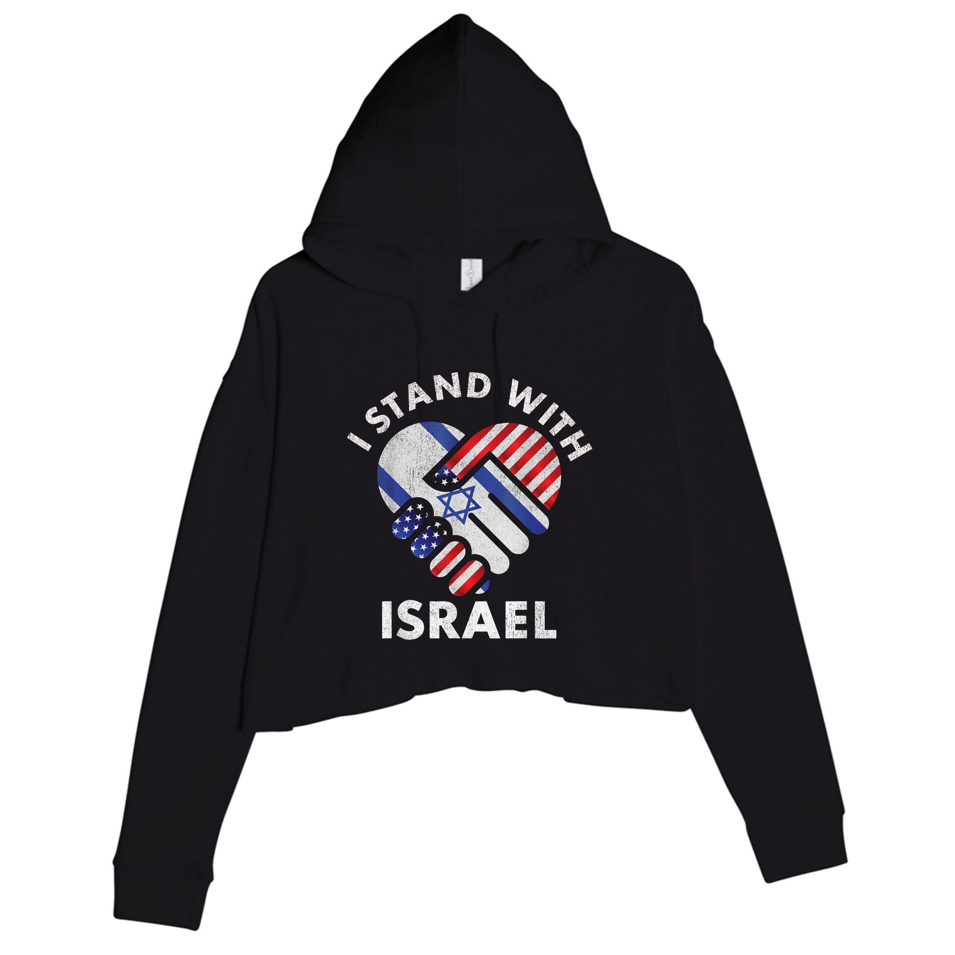 I Stand With Israel USA American Flag Israeli Flag Crop Fleece Hoodie