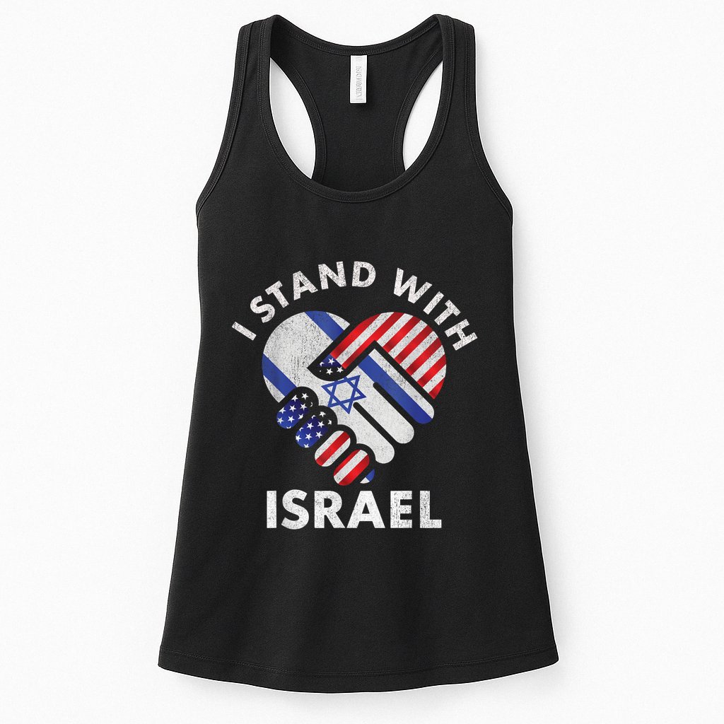 I Stand With Israel USA American Flag Israeli Flag Womens Tank Top