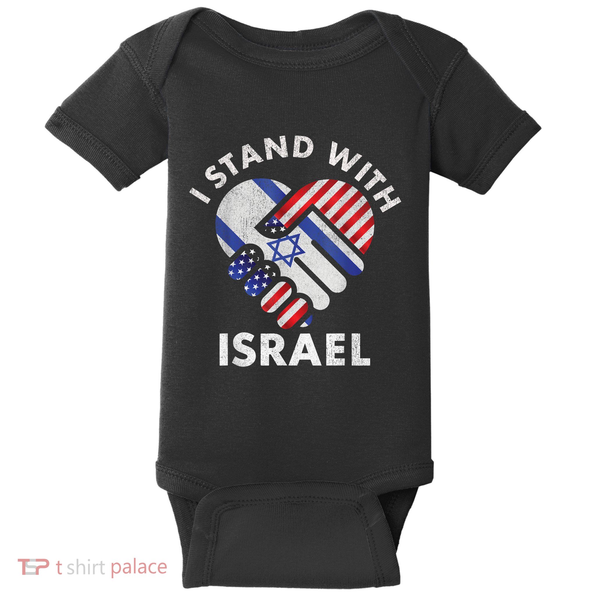 I Stand With Israel USA American Flag Israeli Flag Baby Bodysuit