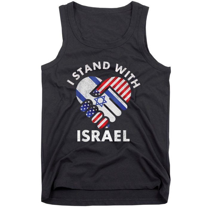 I Stand With Israel USA American Flag Israeli Flag Tank Top