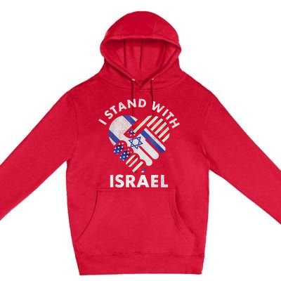 I Stand With Israel USA American Flag Israeli Flag Premium Pullover Hoodie