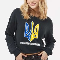 I Stand With Ukraine Flag Support Free Ukrainians Cropped Pullover Crew