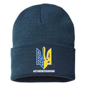 I Stand With Ukraine Flag Support Free Ukrainians Sustainable Knit Beanie