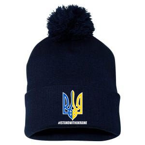 I Stand With Ukraine Flag Support Free Ukrainians Pom Pom 12in Knit Beanie