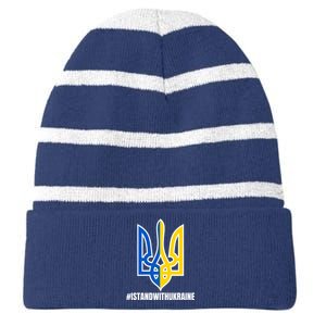 I Stand With Ukraine Flag Support Free Ukrainians Striped Beanie with Solid Band