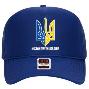 I Stand With Ukraine Flag Support Free Ukrainians High Crown Mesh Back Trucker Hat