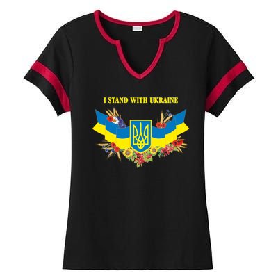 I Stand With Ukraine Floral Ladies Halftime Notch Neck Tee