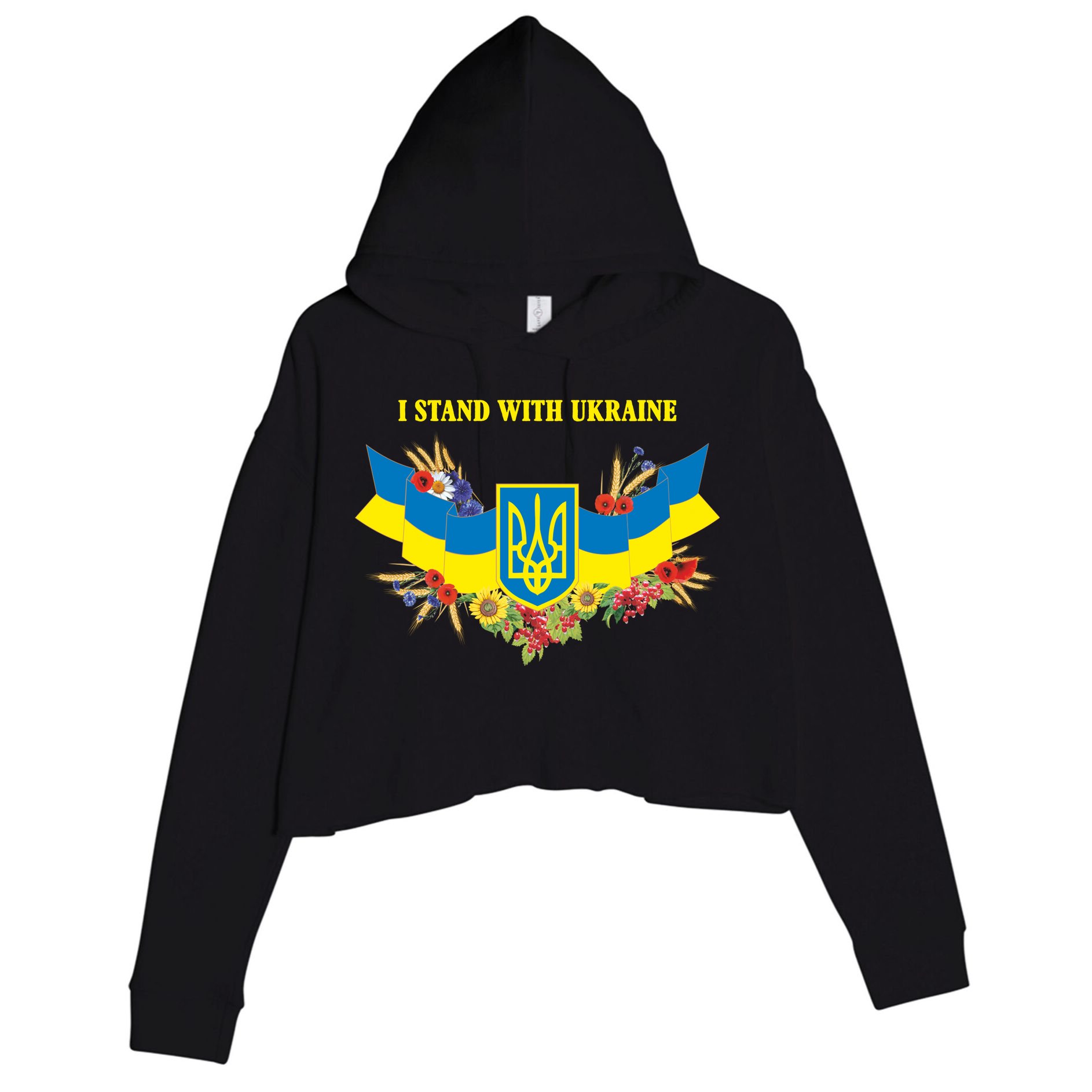 I Stand With Ukraine Floral Crop Fleece Hoodie