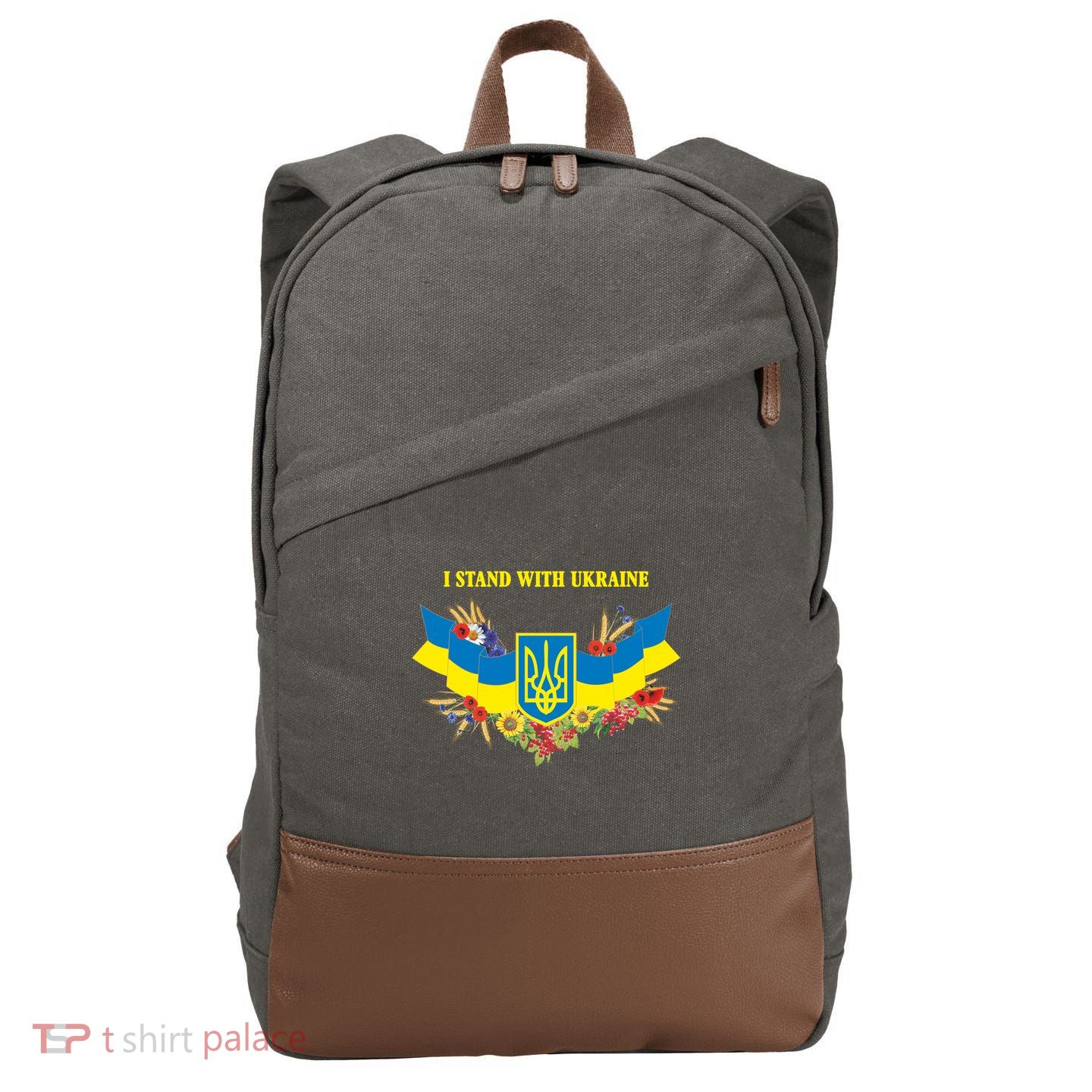 I Stand With Ukraine Floral Cotton Canvas Backpack
