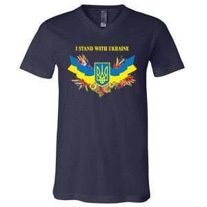 I Stand With Ukraine Floral V-Neck T-Shirt