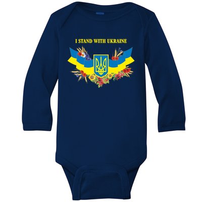 I Stand With Ukraine Floral Baby Long Sleeve Bodysuit