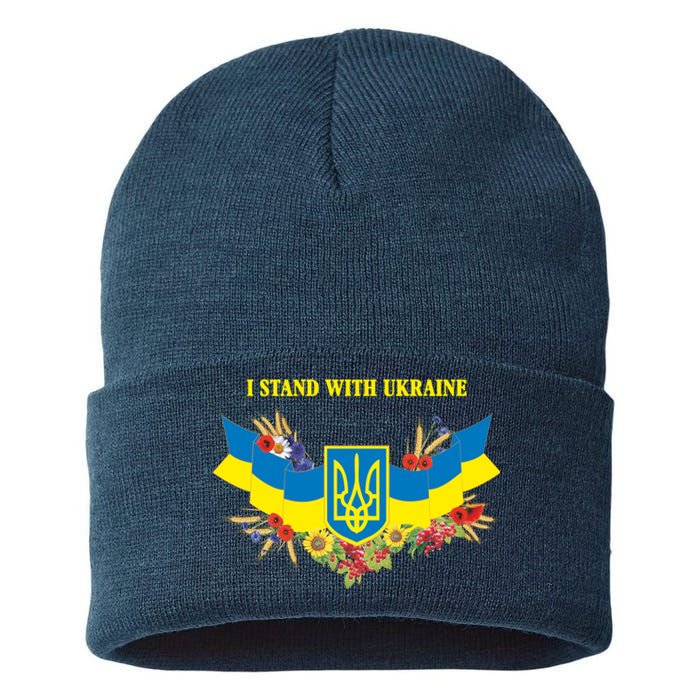 I Stand With Ukraine Floral Sustainable Knit Beanie