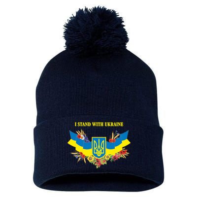 I Stand With Ukraine Floral Pom Pom 12in Knit Beanie