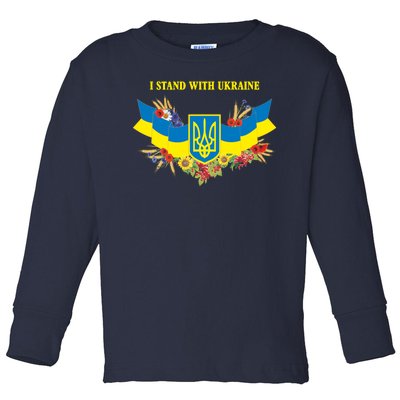 I Stand With Ukraine Floral Toddler Long Sleeve Shirt