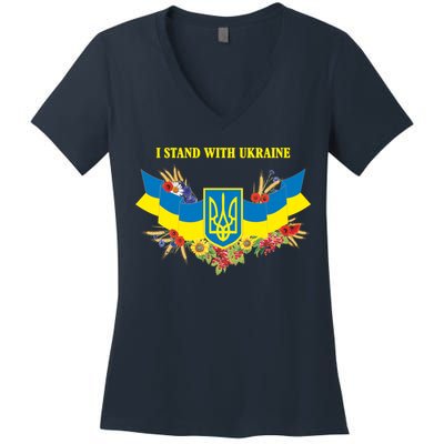 I Stand With Ukraine Floral Women's V-Neck T-Shirt