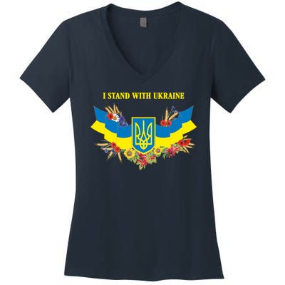 I Stand With Ukraine Floral Women's V-Neck T-Shirt