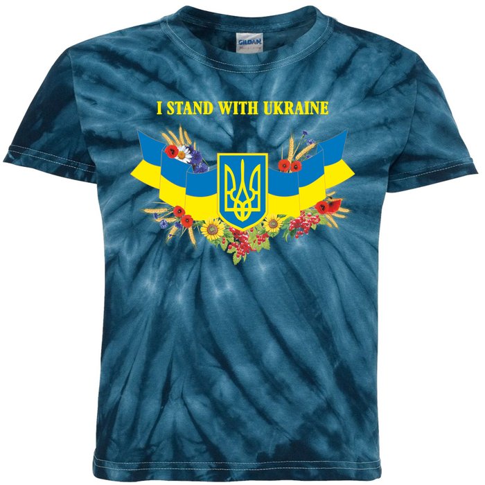 I Stand With Ukraine Floral Kids Tie-Dye T-Shirt