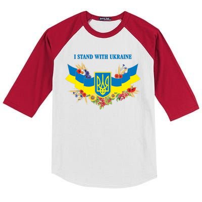 I Stand With Ukraine Floral Kids Colorblock Raglan Jersey