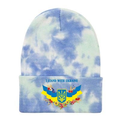 I Stand With Ukraine Floral Tie Dye 12in Knit Beanie