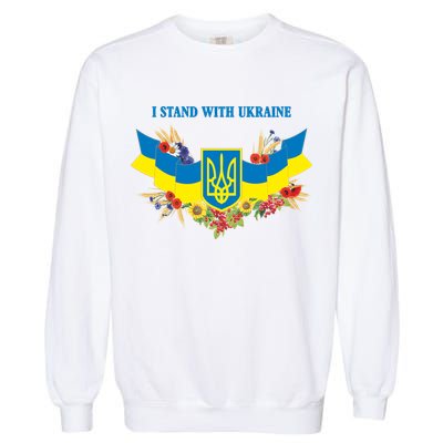 I Stand With Ukraine Floral Garment-Dyed Sweatshirt