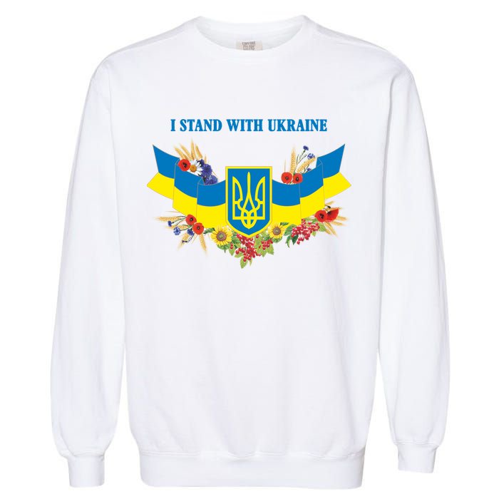 I Stand With Ukraine Floral Garment-Dyed Sweatshirt
