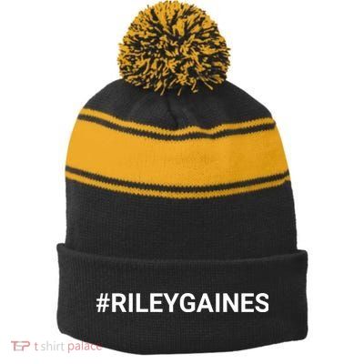 I Stand With Riley Gaines Hashtag Stripe Pom Pom Beanie