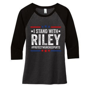 I Stand With Riley Gaines Protect Wo Sports Women's Tri-Blend 3/4-Sleeve Raglan Shirt