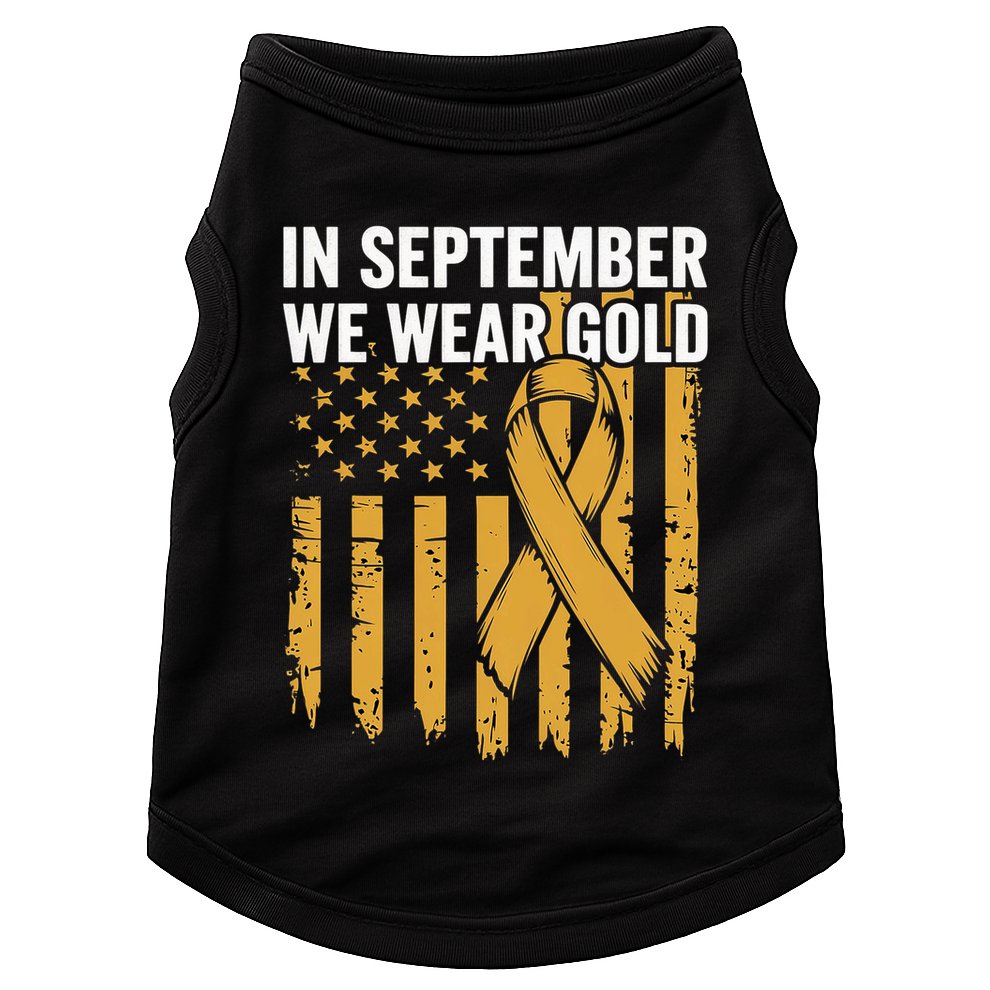 In September We Wear Gold Childhood Cancer Awareness Us Flag Doggie Tank