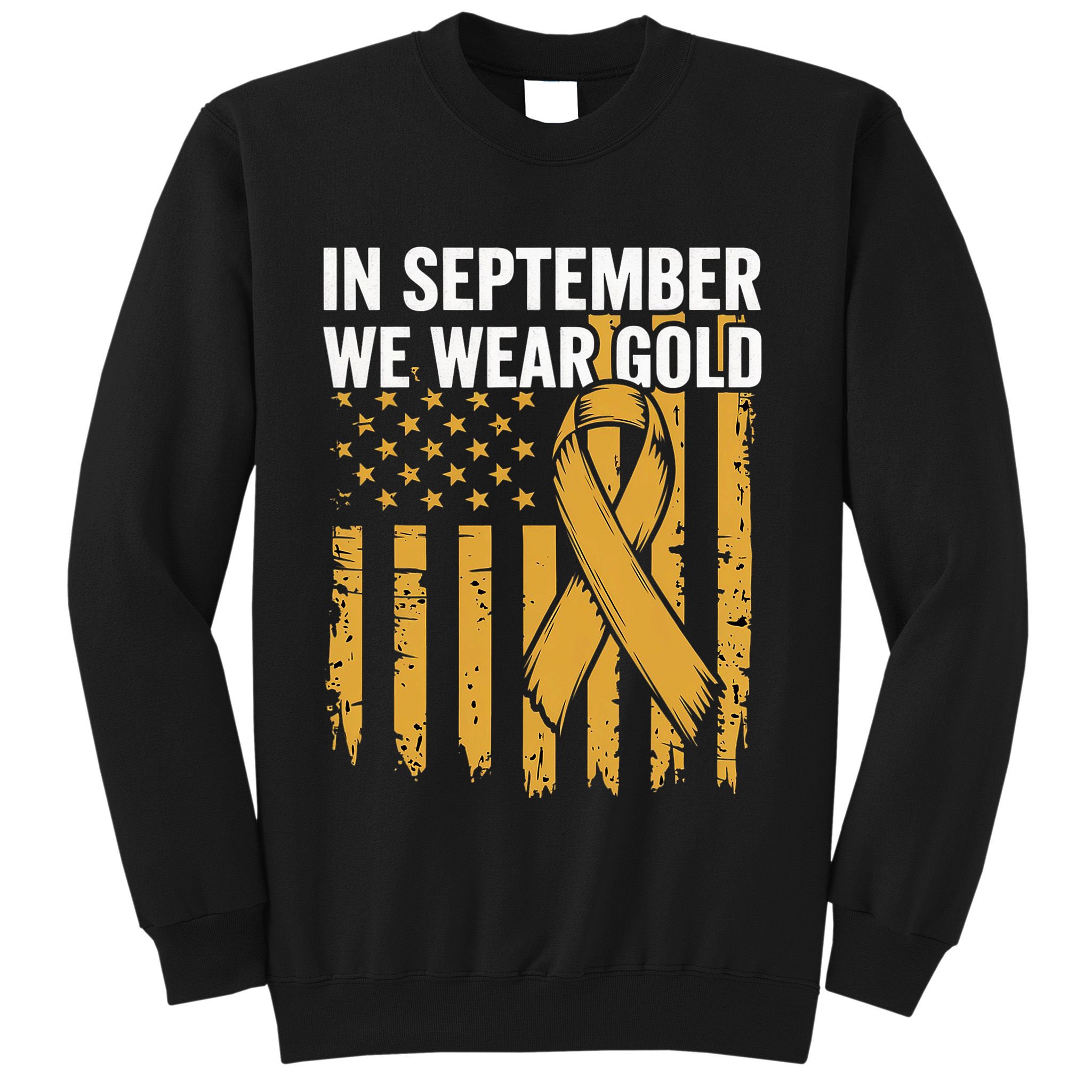 In September We Wear Gold Childhood Cancer Awareness Us Flag Sweatshirt