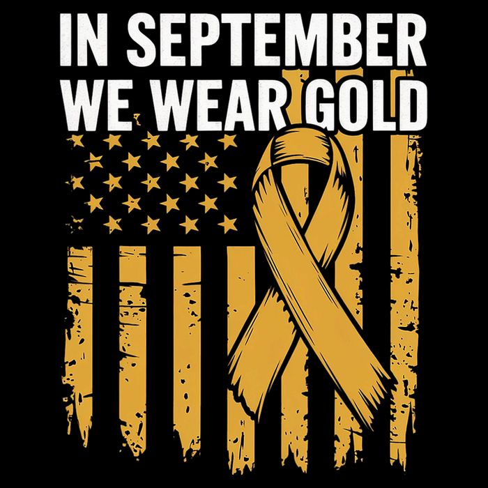 In September We Wear Gold Childhood Cancer Awareness Us Flag V-Neck T-Shirt