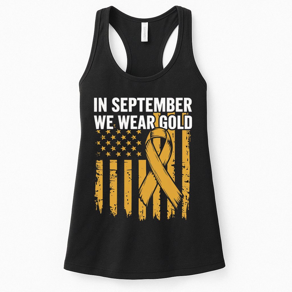 In September We Wear Gold Childhood Cancer Awareness Us Flag Womens Tank Top