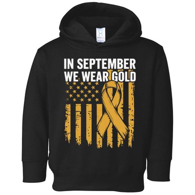 In September We Wear Gold Childhood Cancer Awareness Us Flag Toddler Hoodie