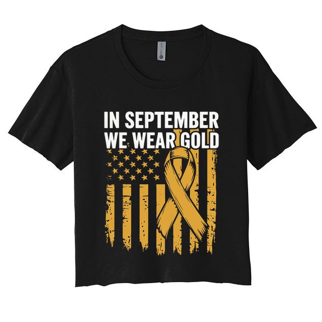 In September We Wear Gold Childhood Cancer Awareness Us Flag Crop Top