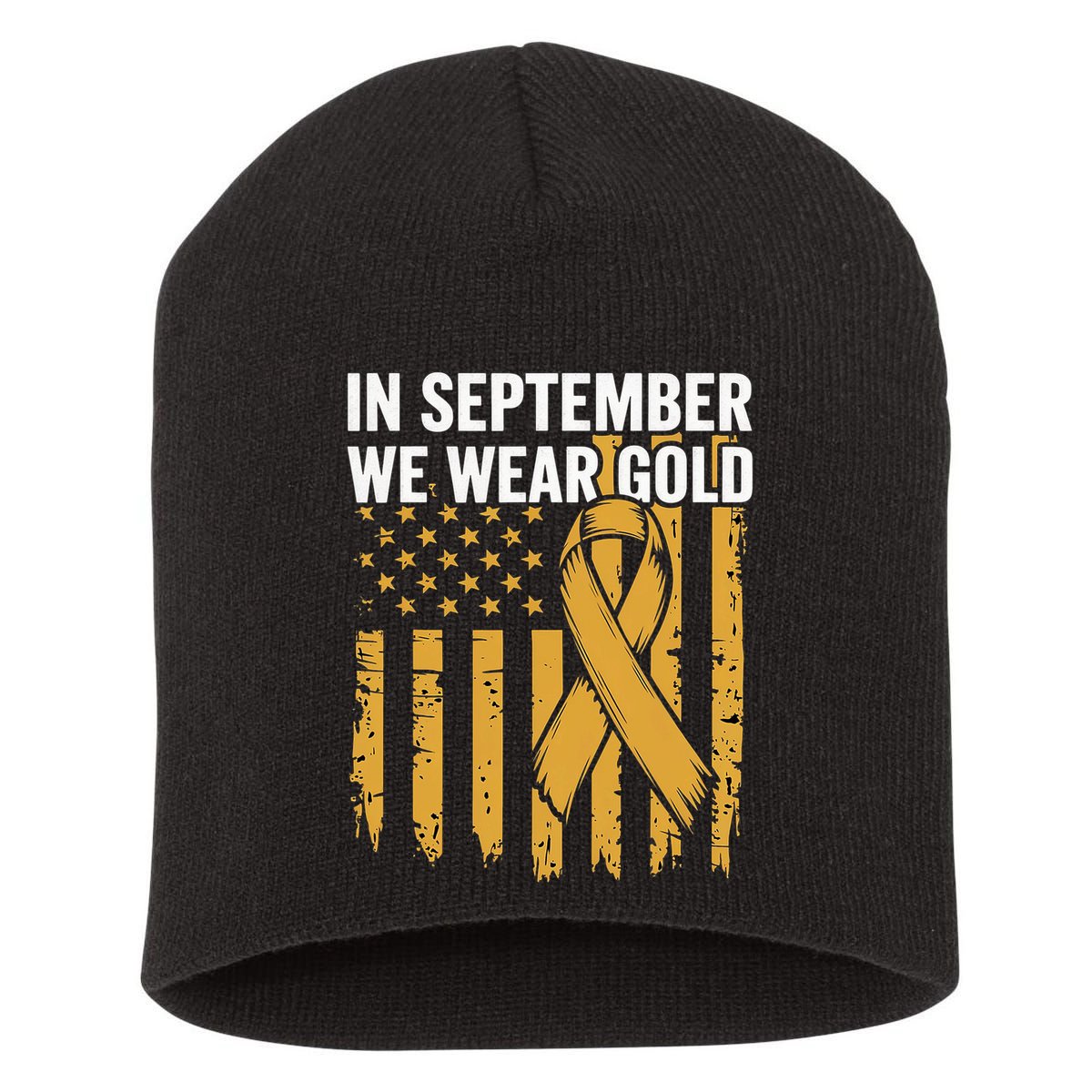 In September We Wear Gold Childhood Cancer Awareness Us Flag Short Acrylic Beanie