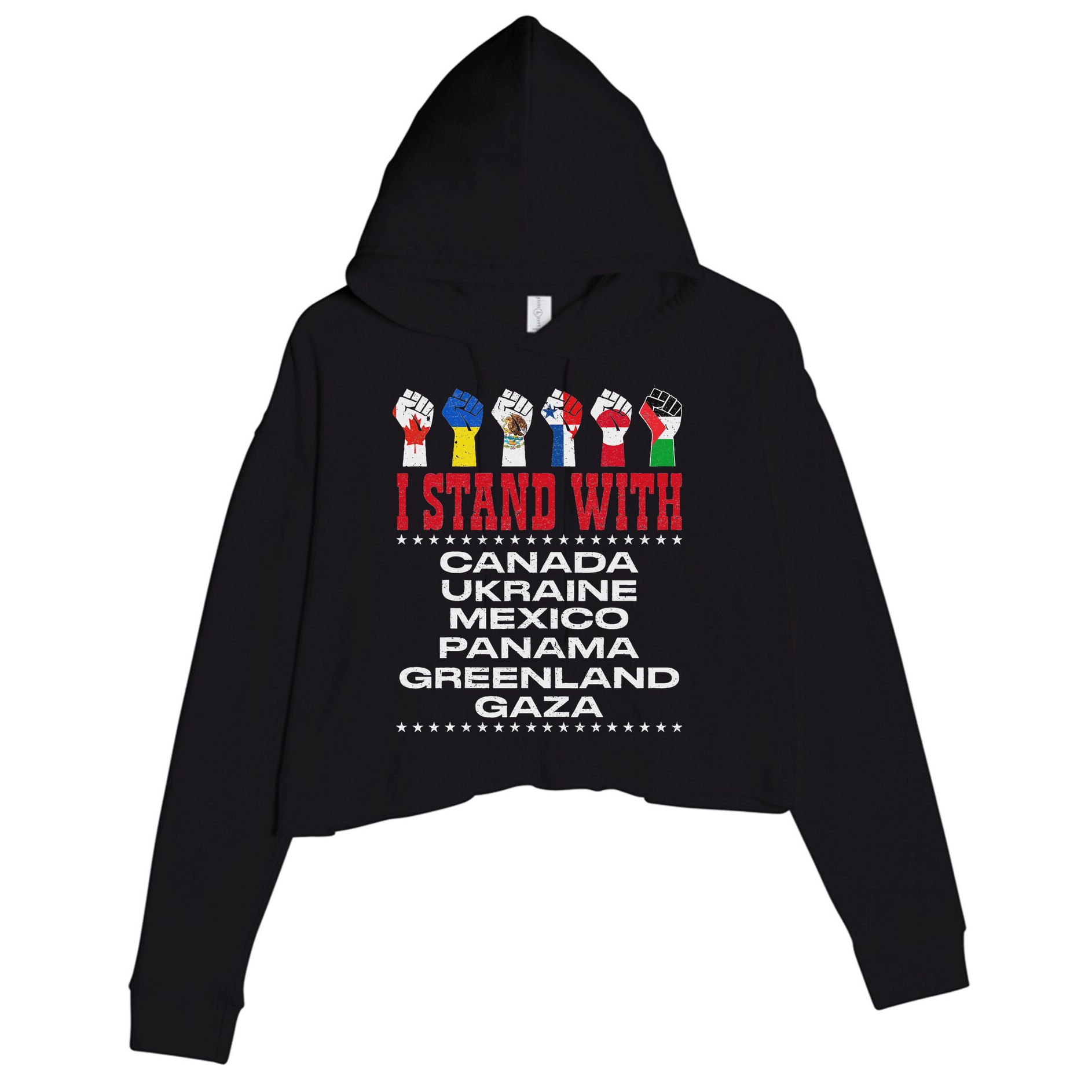 I Stand With Canada Greenland Mexico Panama Gaza Ukraine Crop Fleece Hoodie