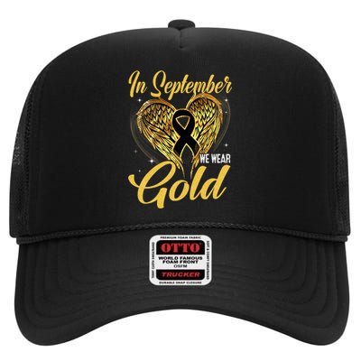 In September We Wear Gold Childhood Cancer Awareness High Crown Mesh Back Trucker Hat