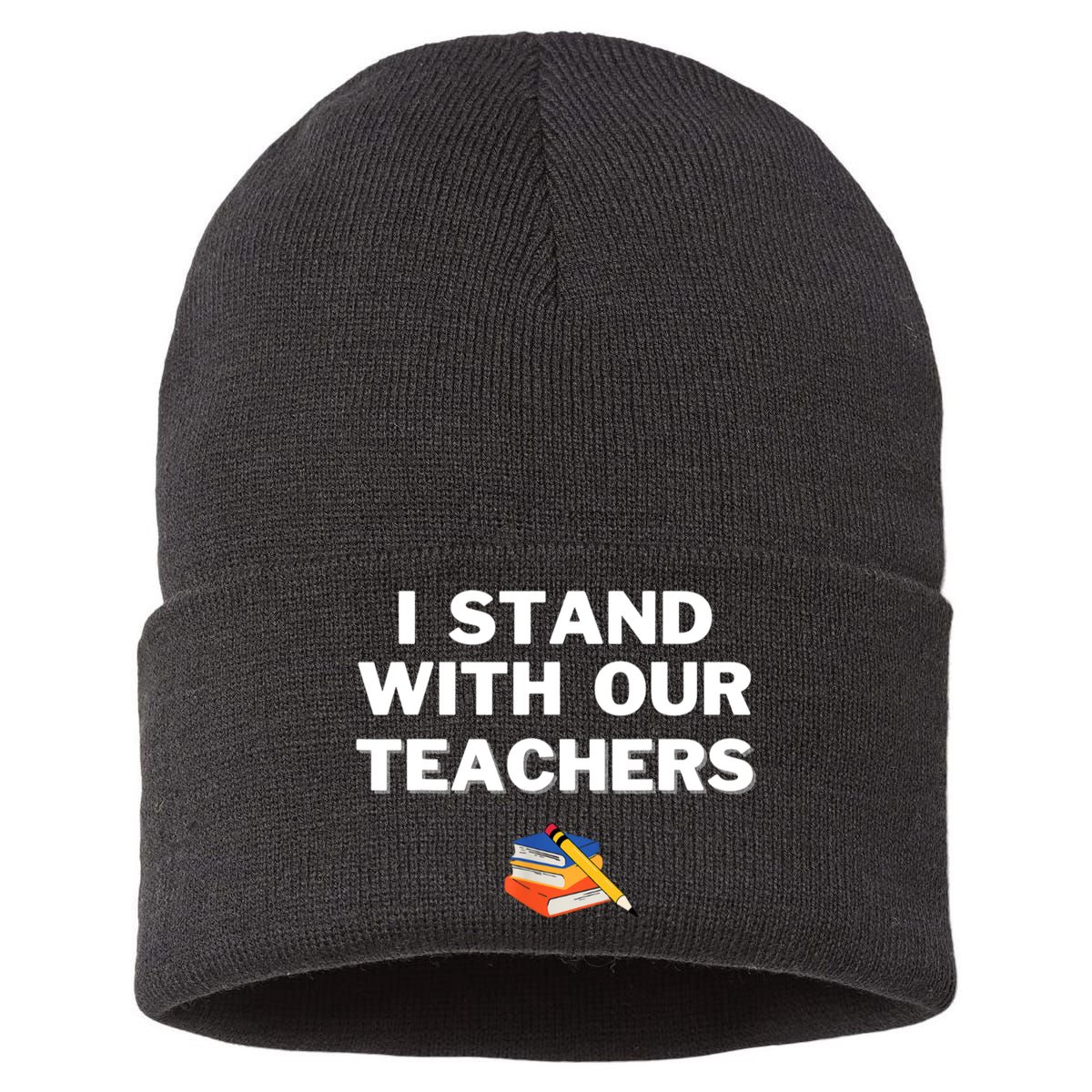 I Stand With Our Teachers & Stand Against Book Banning Sustainable Knit Beanie